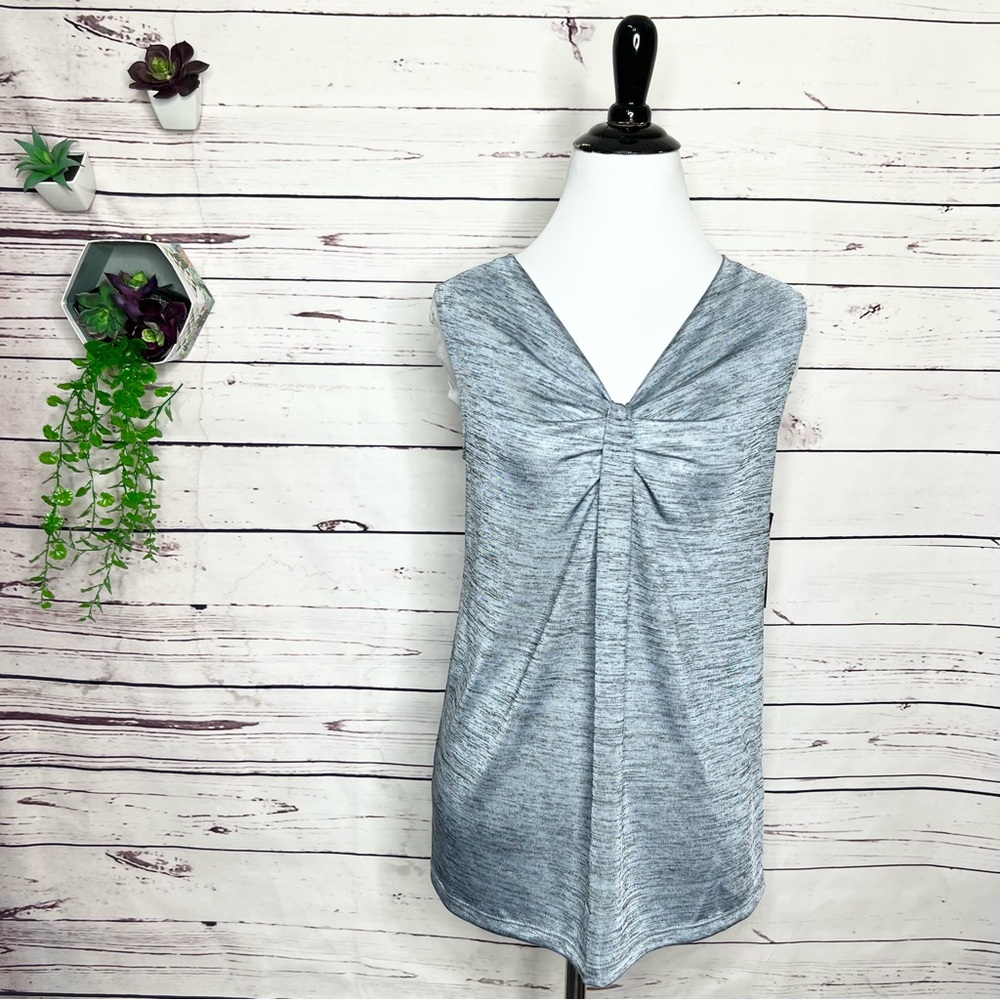 NWT Worthington Sleeveless Twist Detail Top Size Small Petite Chambray Heather
